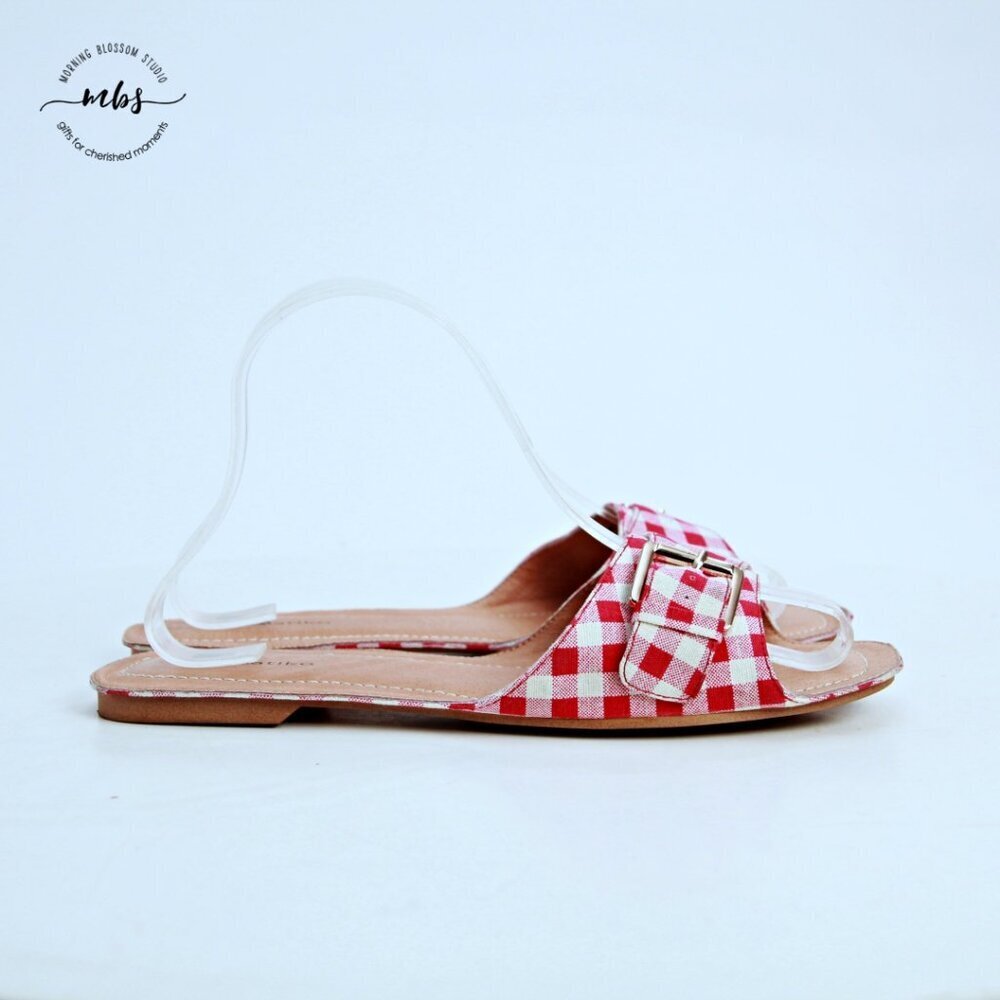 Matiko Gingham Slide Sandals Red White Women‎ US 9 EU 40